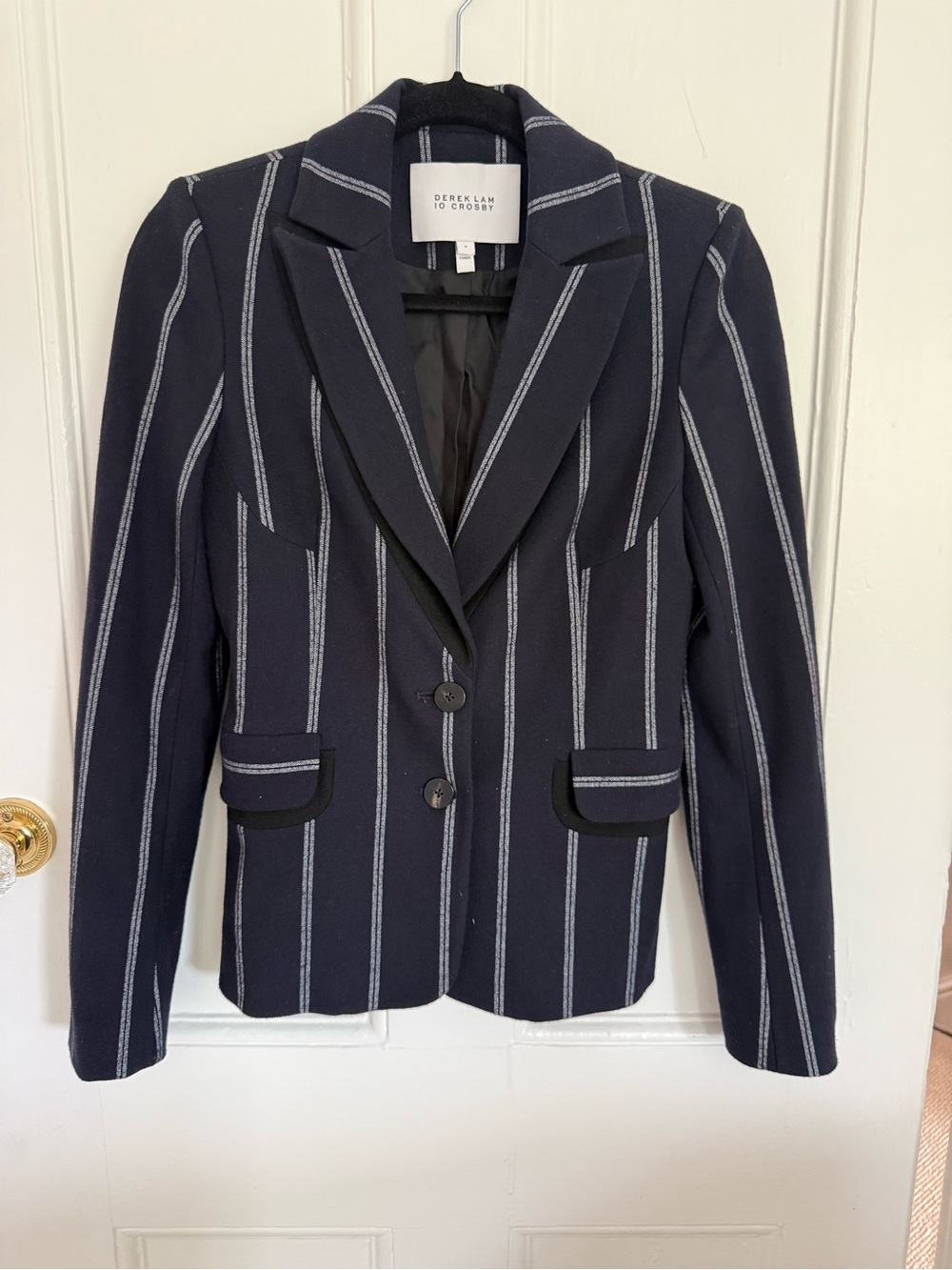 Derek Lam Navy and White Vertical Stripe Tailored Blazer